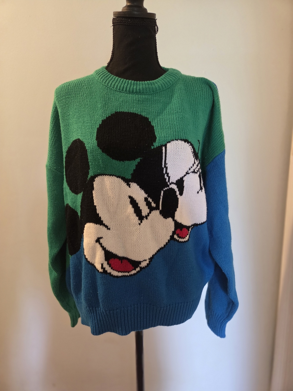 VINTAGE- Green & Blue Crewneck Sweater with Mickey Graphic